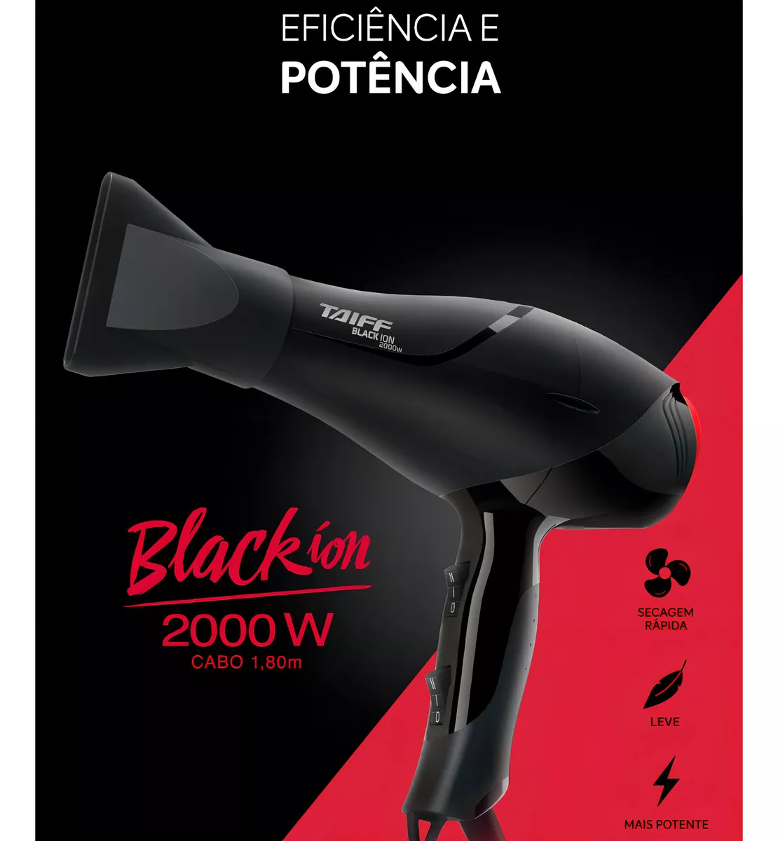 Taiff Black Ion Secador De Cabelo Profissional 2000W Cor Preto 110V