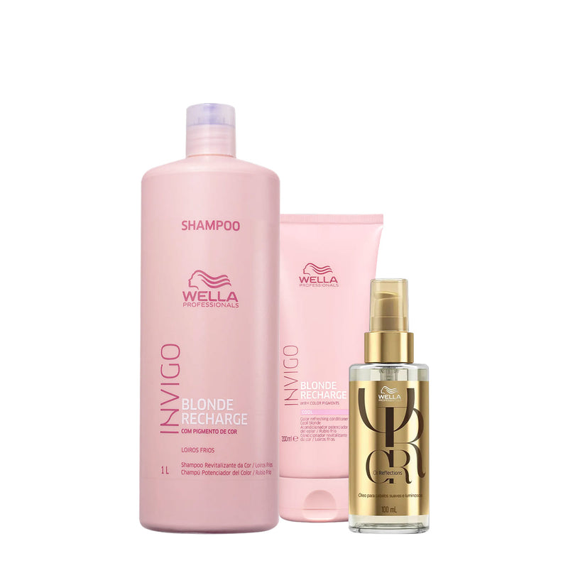 Kit Wella Professionals Invigo Blonde Recharge Reflections Shampoo, Condicionador e Oil Ligth