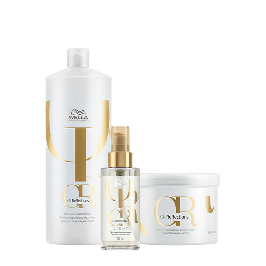 Kit Wella Professionals Oil Reflections  Shampoo  Máscara Oil 100 Light 3 produtos