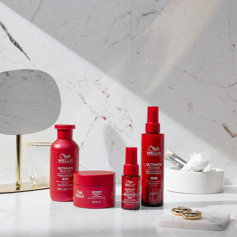 Kit Wella Ultimate Repair Shampoo Condicionador Leave-In Reparador e Protetor Térmico
