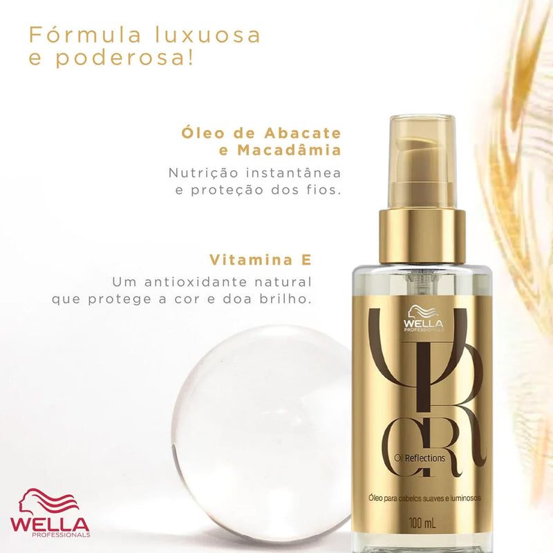 Kit Wella Professionals Oil Reflections  Shampoo  Máscara Oil 100 3 produtos