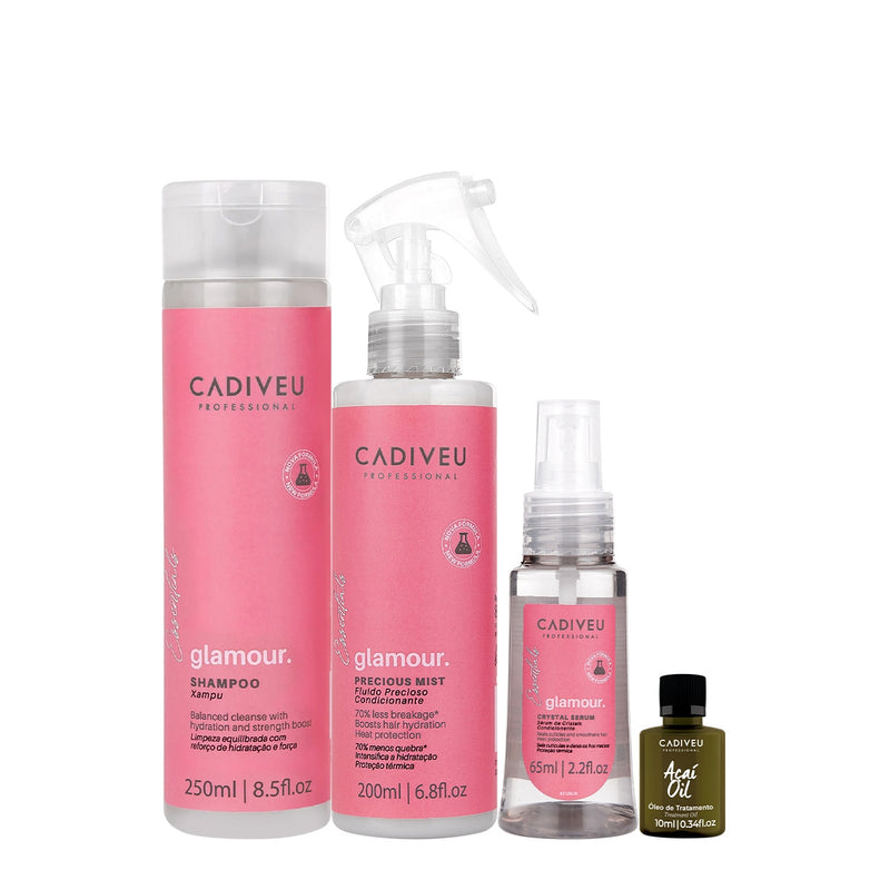 Kit Cadiveu Professional Essentials Glamour Shampoo Fluído Sérum E Açaí Oil 10 (4 Produtos)