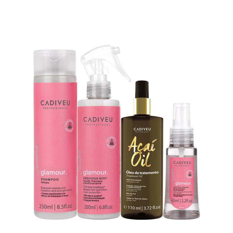 Kit Cadiveu Professional Essentials Glamour Shampoo Fluído Sérum E Açaí Oil 110 (4 Produtos)