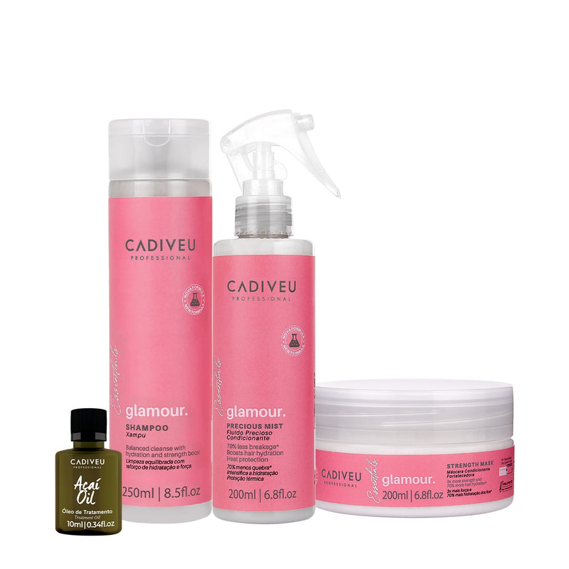 Kit Cadiveu Professional Essentials Glamour Shampoo Máscara Fluido E Açaí Oil 10 (4 Produtos)