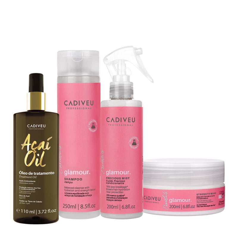 Kit Cadiveu Professional Essentials Glamour Shampoo Máscara Fluido E Açaí Oil 110 (4 Produtos)