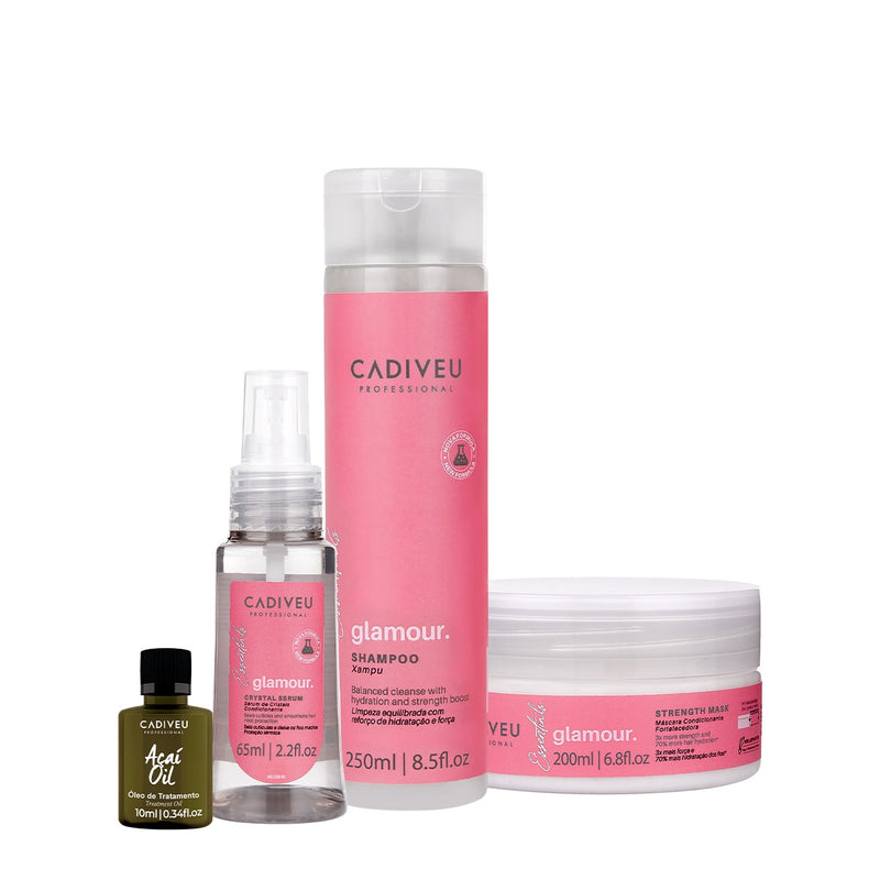 Kit Cadiveu Professional Essentials Glamour Shampoo Máscara Sérum E Açaí Oil 10 (4 Produtos)