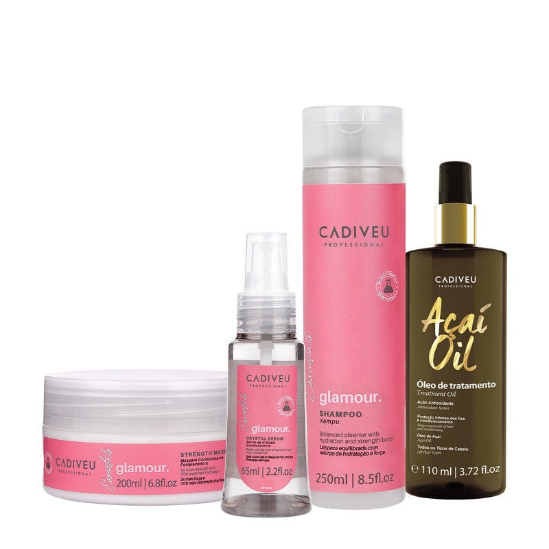 Kit Cadiveu Professional Essentials Glamour Shampoo Máscara Sérum E Açaí Oil 110 (4 Produtos)