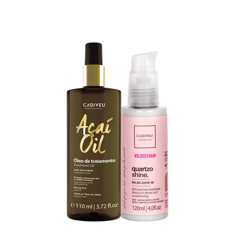 Kit Cadiveu Professional Essentials Hair Quartzo Shine Balm Leave-In E Açaí Oil 110 (2 Produtos)