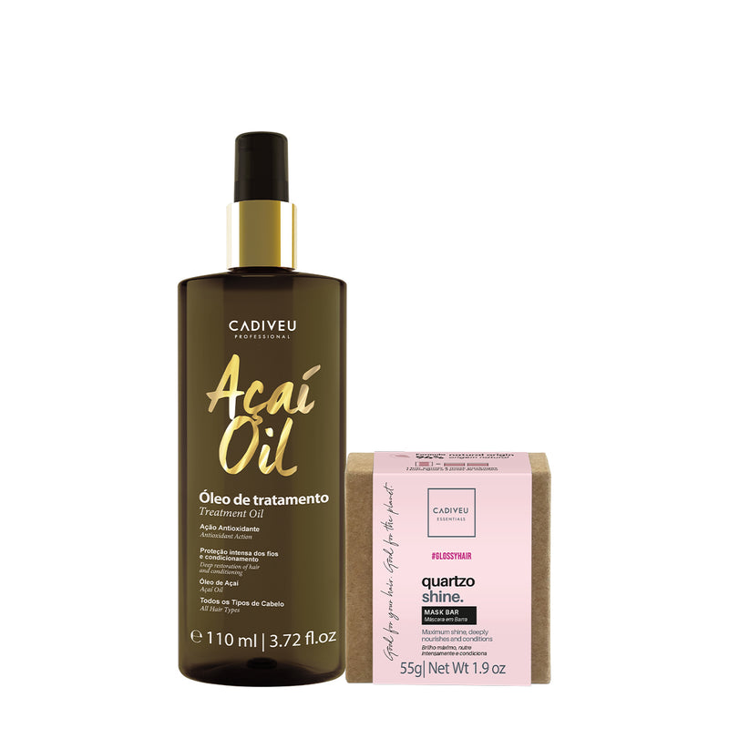 Kit Cadiveu Professional Essentials Quartzo Shine Máscara De Tratamento Em Barra E Açaí Oil 110 (2 Produtos)