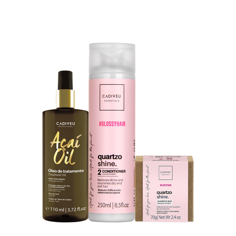 Kit Cadiveu Professional Essentials Quartzo Shine Shampoo Em Barra Condicionador E Açaí Oil 110 (3 Produtos)