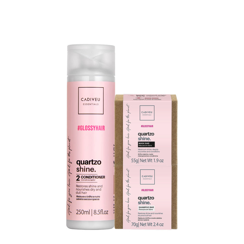 Kit Cadiveu Professional Essentials Quartzo Shine Shampoo Em Barra Condicionador E Máscara Em Barra (3 Produtos)