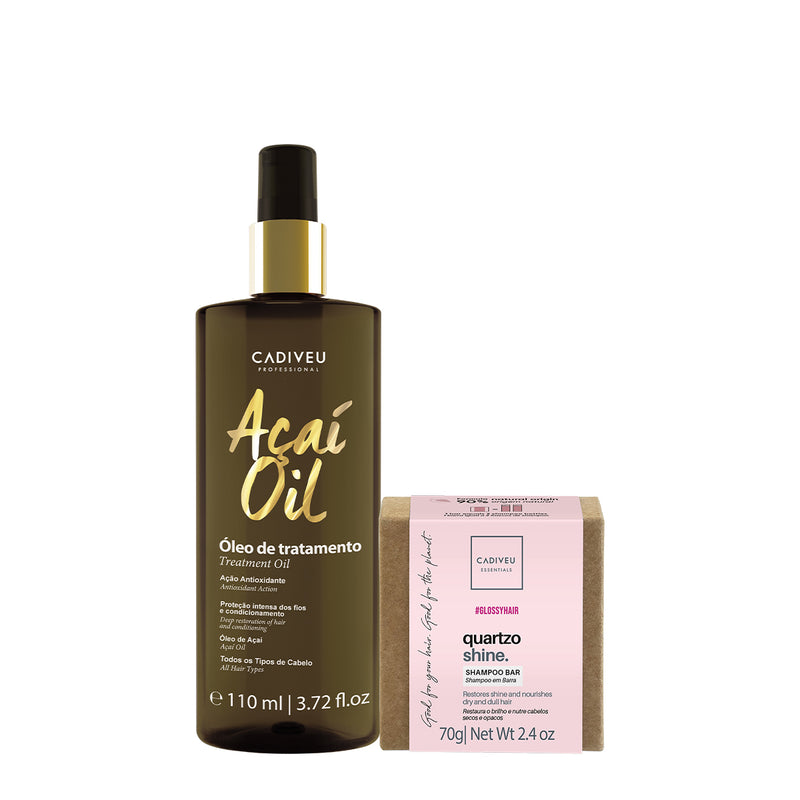 Kit Cadiveu Professional Essentials Quartzo Shine Shampoo Em Barra E Açaí Oil 110 (2 Produtos)