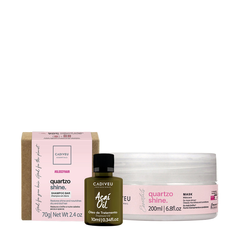 Kit Cadiveu Professional Essentials Quartzo Shine Shampoo Em Barra Máscara E Açaí Oil (3 Produtos)