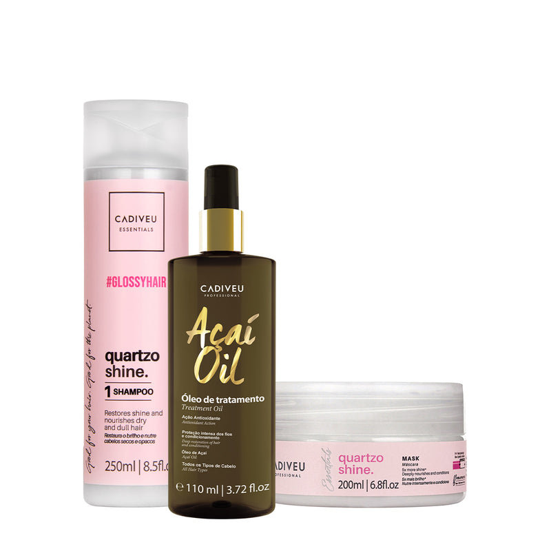 Kit Cadiveu Professional Essentials Quartzo Shine Shampoo Máscara E Açaí Oil 110 (3 Produtos)