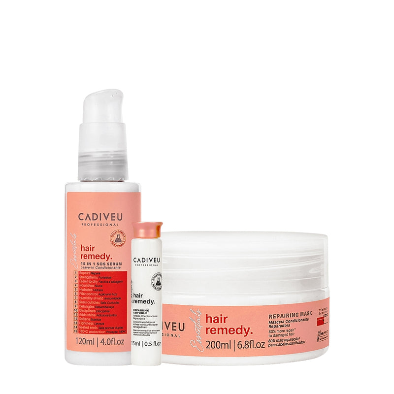 Kit Cadiveu Professional Hair Remedy Leave-In Ampola E Máscara (3 Produtos)