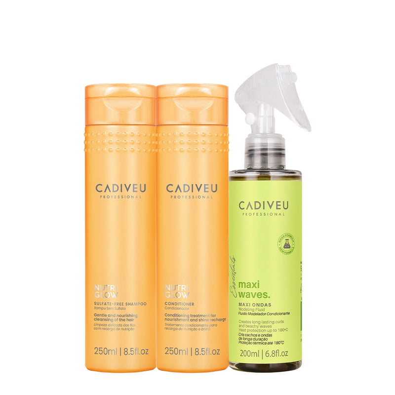 Kit Cadiveu Professional Nutri Glow Shampoo Condicionador E Maxi Ondas (3 Produtos)