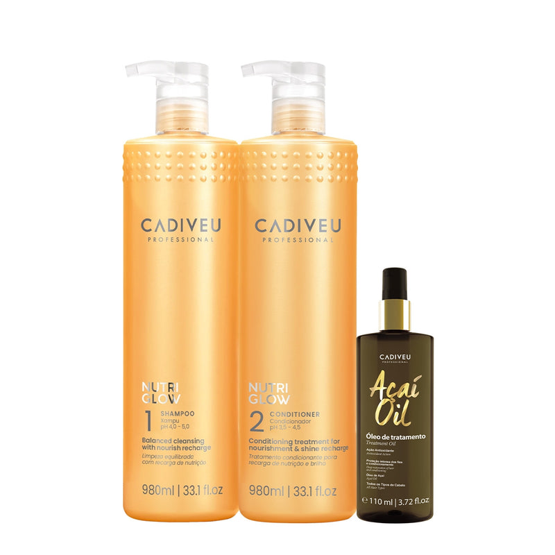 Kit Cadiveu Professional Nutri Glow Shampoo Condicionador G E Açai Oil 110 (3 Produtos)