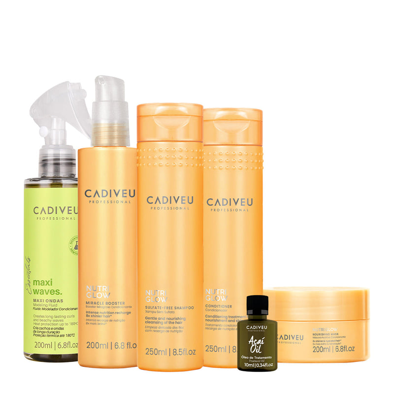 Kit Cadiveu Professional Nutri Glow Shampoo Condicionador Máscara Fluído Leave-In E Açaí Oil (6 Produtos)