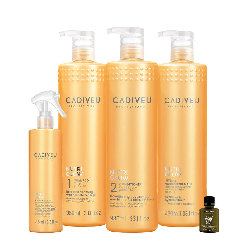 Kit Cadiveu Professional Nutri Glow Shampoo Condicionador Máscara G Fluído E Açaí Oil (5 Produtos)