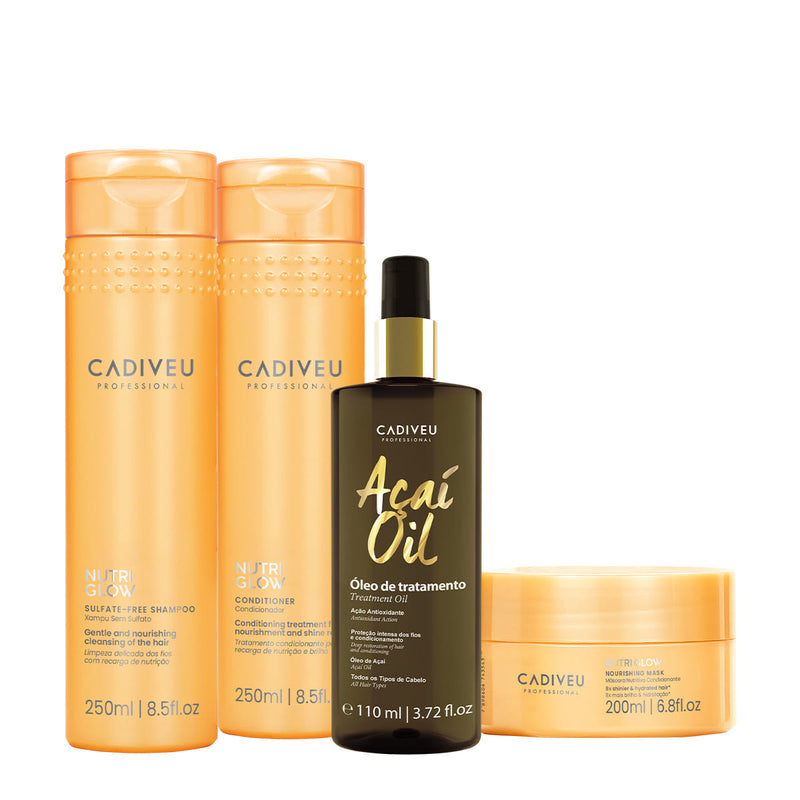 Kit Cadiveu Professional Nutri Glow Shampoo Condicionador Máscara P E Açaí Oil 110 (4 Produtos)