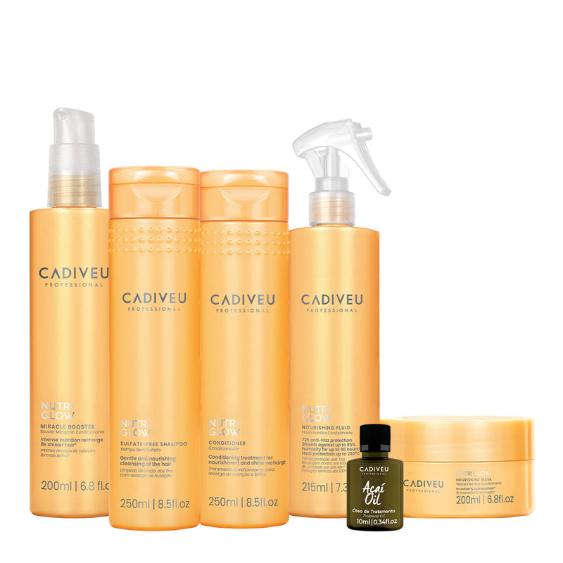 Kit Cadiveu Professional Nutri Glow Shampoo Condicionador Máscara Pré-Shampoo Fluído E Açaí Oil (6 Produtos)