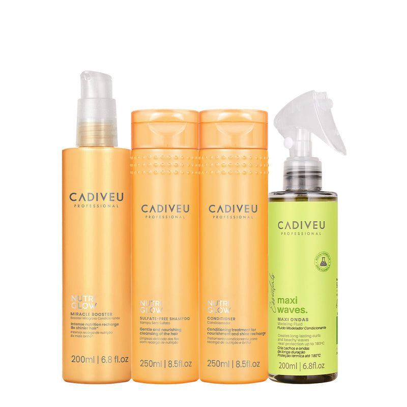 Kit Cadiveu Professional Nutri Glow Shampoo Condicionador Maxi Ondas E Booster Pré Shampoo (4 Produtos)