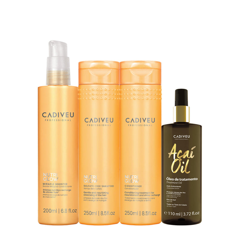 Kit Cadiveu Professional Nutri Glow Shampoo Condicionador Pré-Shampoo E Açaí Oil 110 (4 Produtos)
