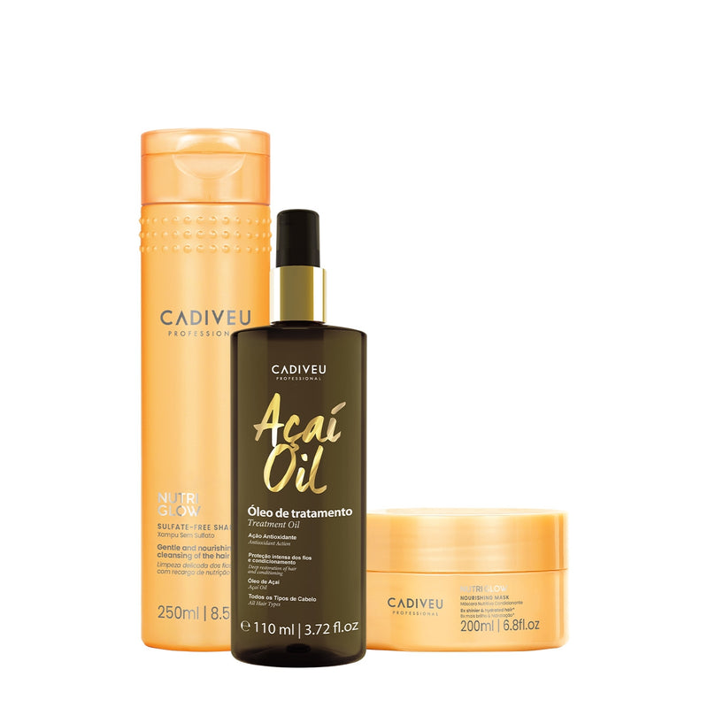 Kit Cadiveu Professional Nutri Glow Shampoo Máscara E Açaí Oil 110 (3 Produtos)