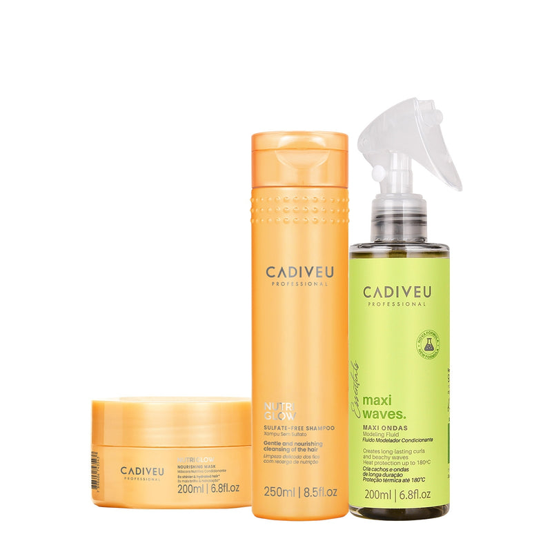 Kit Cadiveu Professional Nutri Glow Shampoo Máscara E Maxi Ondas (3 Produtos)