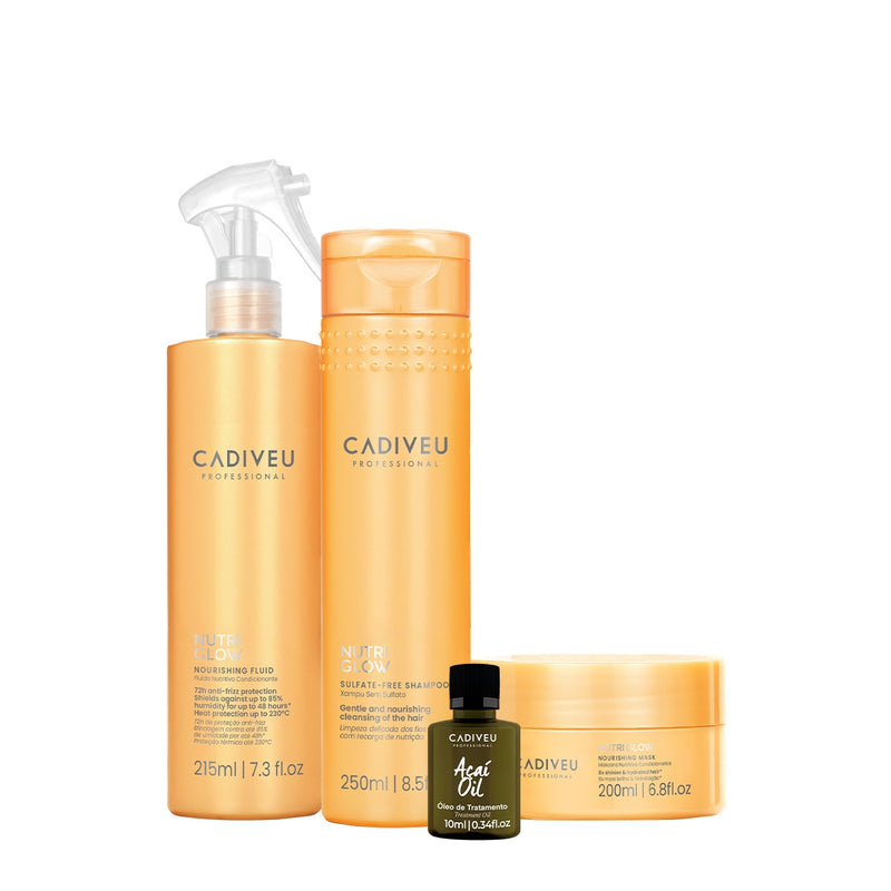 Kit Cadiveu Professional Nutri Glow Shampoo Máscara Fluído E Açaí Oil (4 Produtos)