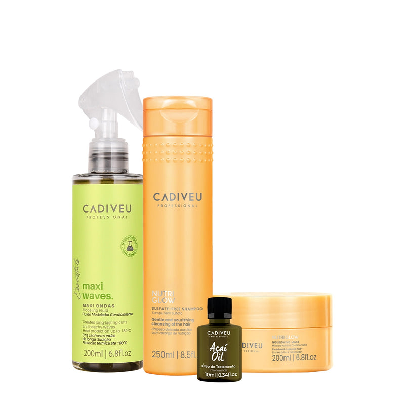 Kit Cadiveu Professional Nutri Glow Shampoo Máscara Maxi Ondas E Açaí Oil (4 Produtos)