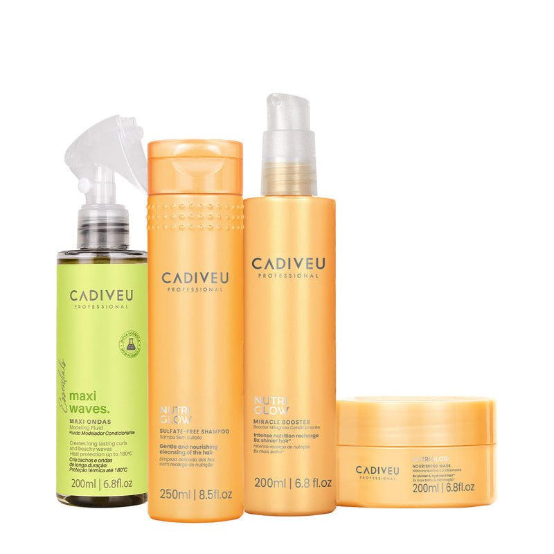 Kit Cadiveu Professional Nutri Glow Shampoo Máscara Maxi Ondas E Booster Fluído De Tratamento (4 Produtos)