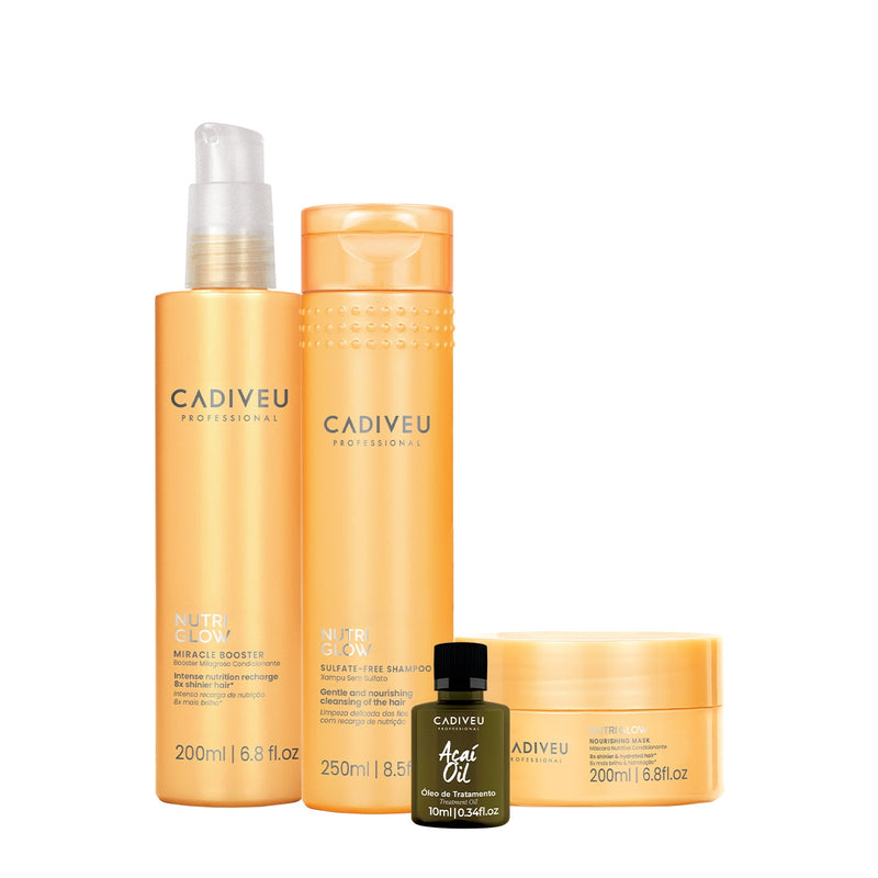 Kit Cadiveu Professional Nutri Glow Shampoo Máscara Pré-Shampoo E Açaí Oil (4 Produtos)