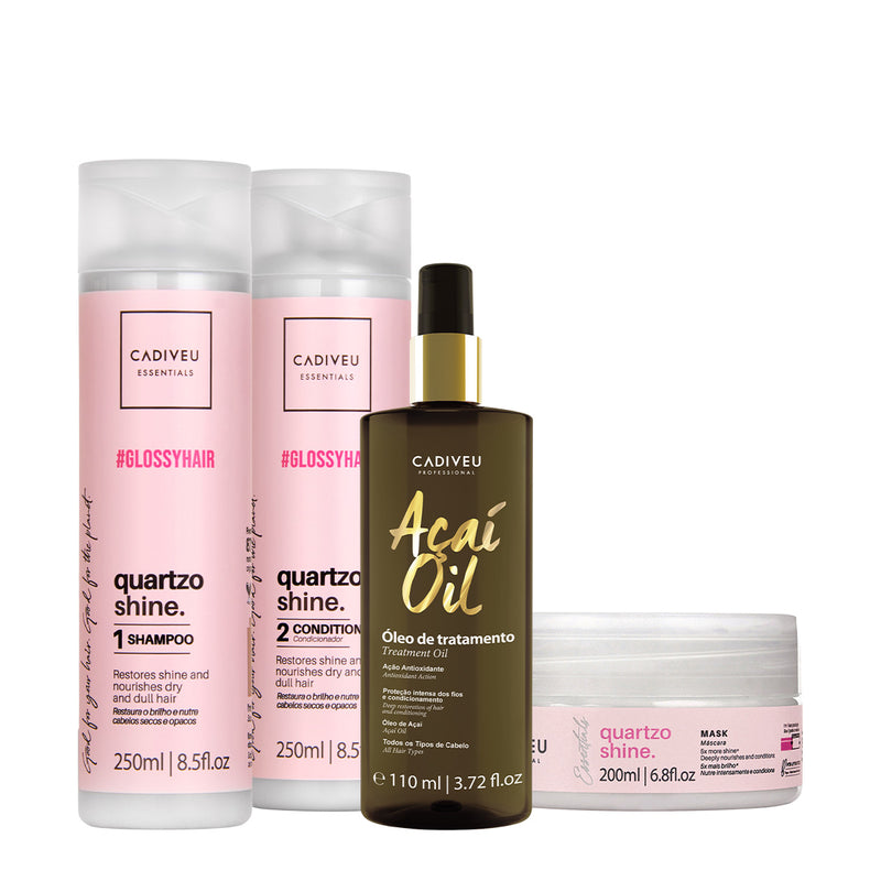 Kit Cadiveu Professional Quartzo Shine Shampoo Condicionador Máscara E Açaí Oil 110 (4 Produtos)