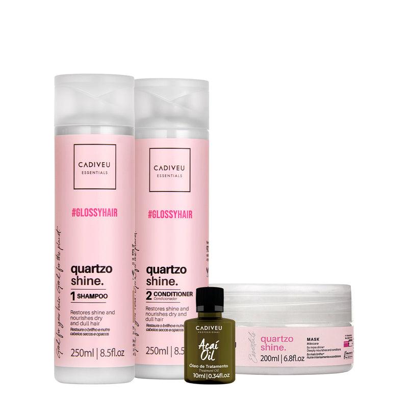Kit Cadiveu Professional Quartzo Shine Shampoo Condicionador Máscara E Açaí Oil (4 Produtos)