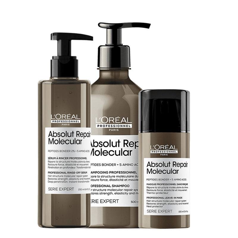 Kit L'Oréal Professionnel Absolut Repair Molecular Shampoo 500 Sérum E Leave-In (3 Produtos)