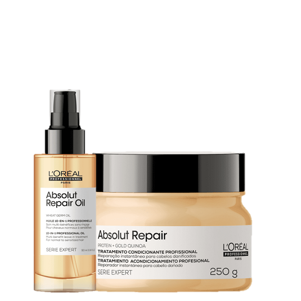 Kit L'Oréal Professionnel Serie Expert Absolut Repair Gold Quinoa Protein Máscara 250Ml E Óleo 90Ml (2 Produtos)