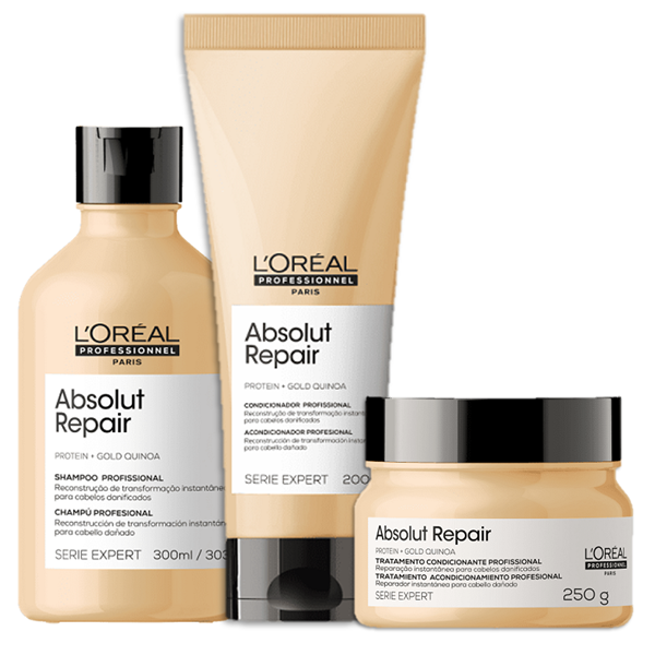 Loreal Professionnel Kit Serie Expert Absolut Repair Gold Quinoa Protein Shampoo 300Ml Condicionador 200Ml E Mascara 250