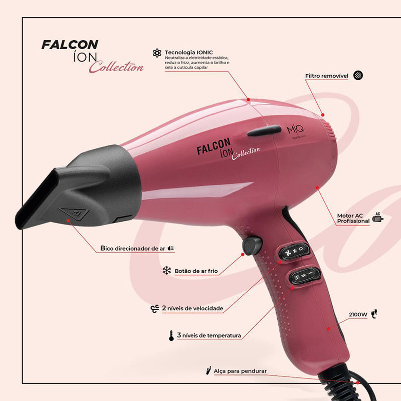 Mq Professional Falcon Ion Collection Pink 2100W - Secador De Cabelo 220V
